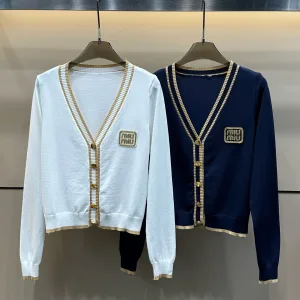 High Quality Miu Miu Gold Long-Sleeved Cardigan