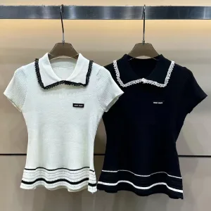 High Quality Luxury Miu Miu Lace Short Sleeves