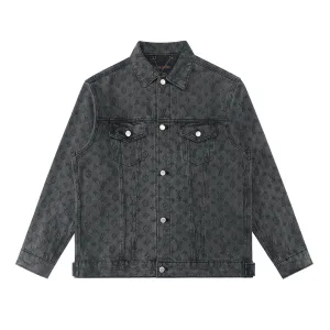 AAA Louis Vuitton Jacket Ash Leather Patchwork Jacquard Denim Winter Patch