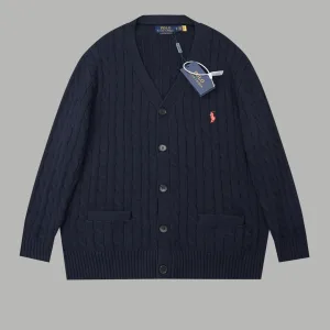 Reps Luxury Ralph Lauren Sweater Red Wool Cashmere Cable Knit Winter Embroidery Resin Buttons
