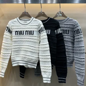 Luxury Aaa Miu Miu Jacquard Long-Sleeved Sweater