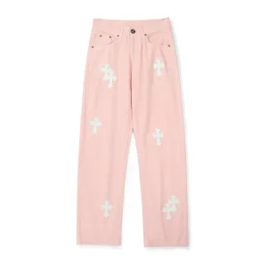 Designer Express Jeans Pink Sheepskin Cowhide Woven Fabric Denim Patch