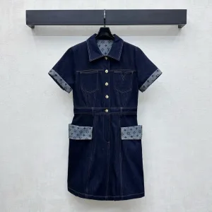 High Quality Luxury Louis Vuitton Denim Short-Sleeved Shirts
