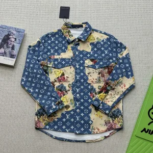 Designer Luxury Louis Vuitton Coat Ash Jacquard Denim Street Style Retro Distressed Understated Luxury Autumn Winter