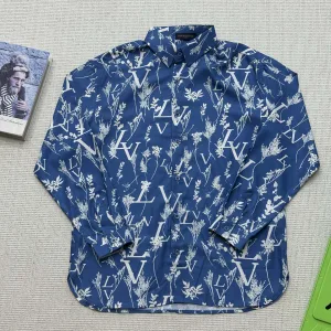 Super Clone Louis Vuitton Long-Sleeved Shirt Blue Silk