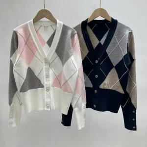 Luxury Thom Browne Diamond Long-Sleeved Cardigan
