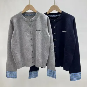 Aaa Luxury Miu Miu Plaid Long-Sleeved Cardigan