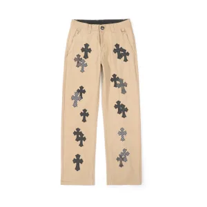 High Quality Luxury Chrome Hearts Jeans Red Leather Patchwork Sophistication Patch