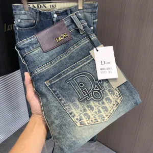 High Quality Dior Jeans Red Cotton Denim Sophistication Winter Slim Fit