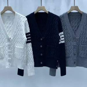 Luxury Thom Browne Jacquard Long-Sleeved Cardigan