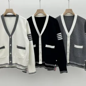 Luxury Thom Browne Jacquard Long-Sleeved Cardigan