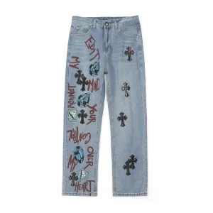 High Quality Super Clone Chrome Hearts Jeans Red Cotton Pure Denim
