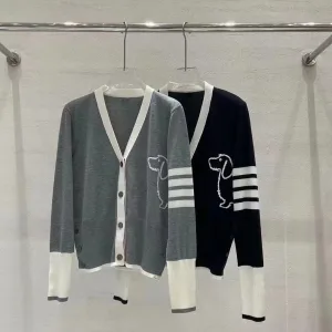 Designer Luxury Thom Browne Jacquard Long-Sleeved Cardigan