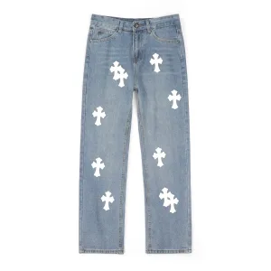 Luxury Chrome Hearts Jeans Red Sheepskin Cowhide