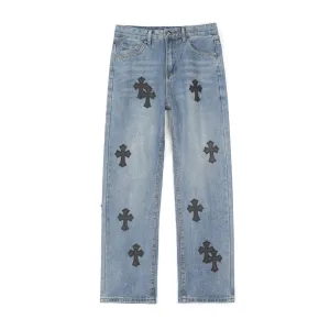 High Quality Luxury Chrome Hearts Jeans Red Sheepskin Cowhide