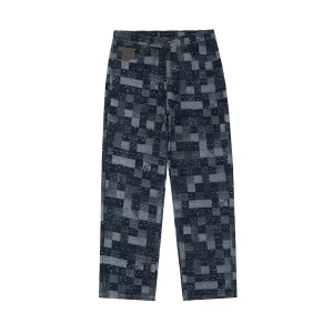 High Quality AAA Ami Trousers Red Jacquard Denim Winter Patch
