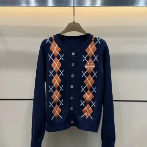 Aaa High Quality Miu Miu Diamond Long-Sleeved Cardigan