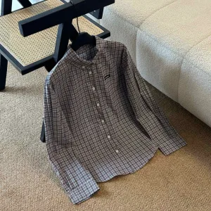 Designer Miu Miu Plaid Long-Sleeved Shirt