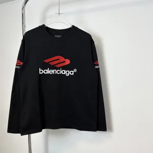 Luxury Balenciaga Long Sleeves Red Cotton Pure Ribbed Fabric