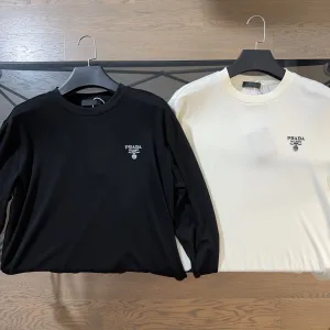 High Quality Reps Prada Long-Sleeved Shirts Black Cotton Piqu Embroidery