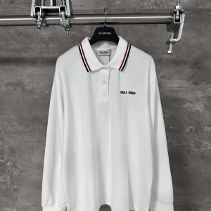 1:1 Miu Miu Cotton Long-Sleeved Polo Shirt