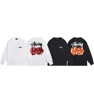 Luxury Reps Stussy Long-Sleeved T-Shirt Ash Cotton Pure Combed Streetwear Autumn Early