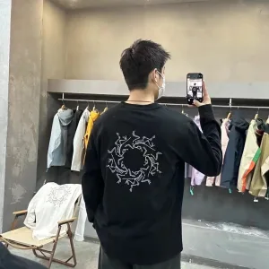 High Quality AAA Archaeopteryx Long-Sleeved T-Shirt Ash Cotton Combed Street Style Double Needle Stitching Patch