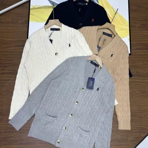 Designer High Quality Ralph Lauren Cardigan Red Eva Down Knitted Fabric Cable Knit A Touch Of Understated Luxury And Sophistication Spring Autumn