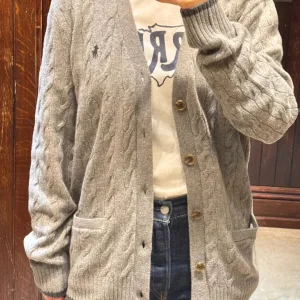 Super Clone Designer Ralph Lauren Cardigan Red Eva Down Knitted Fabric Cable Knit A Touch Of Understated Luxury And Sophistication Spring Autumn