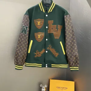 AAA High Quality Louis Vuitton Baseball Uniform Red Cotton Silk Wool Spandex Fleece Embroidery Color Blocking