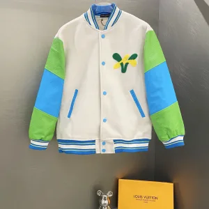 High Quality Designer Louis Vuitton Jacket Red Cotton Silk Fleece Pu Leather Ribbed Fabric Embroidery