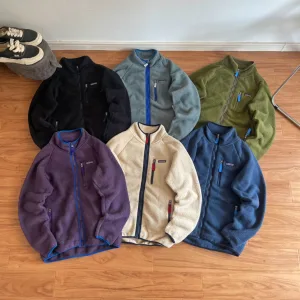 Luxury High Quality Patagonia Outerwear Green Wool Lambswool Polyester Fleece Mesh Elastic Stitching