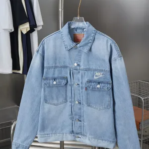 High Quality Luxury Levi'S Outerwear Red Denim Autumn Winter Embroidery Leather Patch