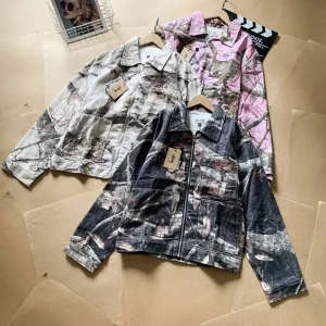 Super Clone Luxury Stussy Jacket Pink Cotton Pure Twill Fabric Streetwear Leather Patch