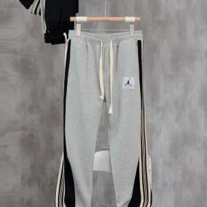 High Quality Designer Jordan Sweatpants Black Cotton Pure Street Style Autumn Side Webbing