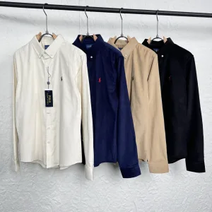 Designer Ralph Lauren Long-Sleeved Shirts Red Cotton Down Corduroy Autumn Winter And Embroidery