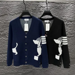 Designer AAA Thom Browne Cardigan Red Wool Modal Jacquard