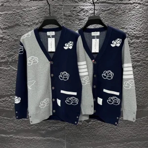 AAA Designer Thom Browne Cardigan Red Wool Modal Jacquard