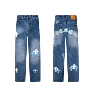 Luxury High Quality Chrome Hearts Trousers Blue Eva Denim Understated Luxury Exquisite Tailoring Patch