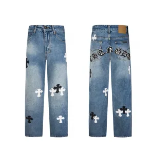 High Quality Super Clone Chrome Hearts Trousers Blue Eva Denim Understated Luxury Exquisite Tailoring Patch