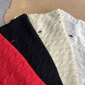 AAA Ralph Lauren Sweater Red Cotton Pure Cable Knit Embroidery