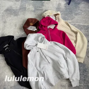 AAA Lululemon Hoodie Red Cotton Soft Fleece Fabric Relaxed Fit Thumbhole