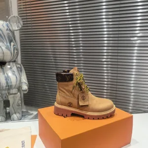 High Quality Louis Vuitton Timberland Boots Red Suede Cowhide Rubber Autumn Winter Early