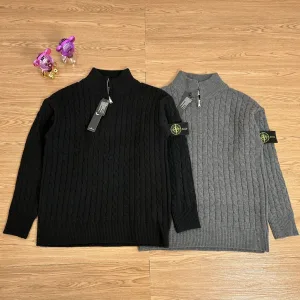 Reps Stone Island Hoodies Red Wool Cable Knit Lace Exquisite Workmanship Street Style Embroidery