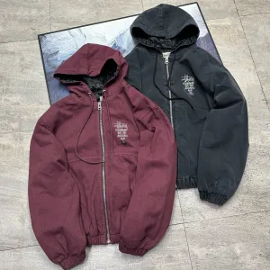 Luxury Designer Stussy Outerwear Red Cotton Satin
