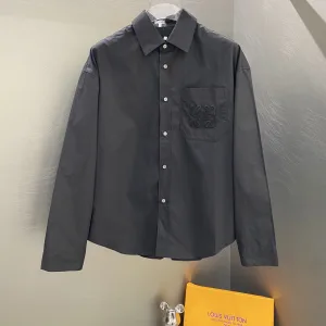 High Quality Luxury Loewe Long-Sleeved Shirt Red Mesh Embroidery