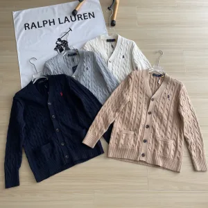 Designer AAA Ralph Lauren Outerwear Red Cotton Cable Knit Easy To Match