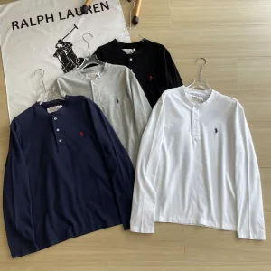 AAA High Quality Ralph Lauren Long-Sleeved Shirts Red Cotton Pure Mesh Piqu Embroidery