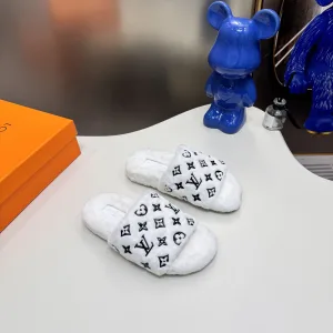 Super Clone AAA Louis Vuitton Slippers White Wool Autumn Winter