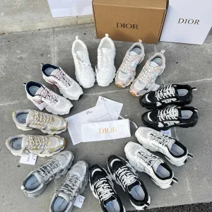 Luxury Dior Sneakers Black Eva Top-Grain Cowhide Mesh Lace Running Spring Summer Patch Lightweight Sole